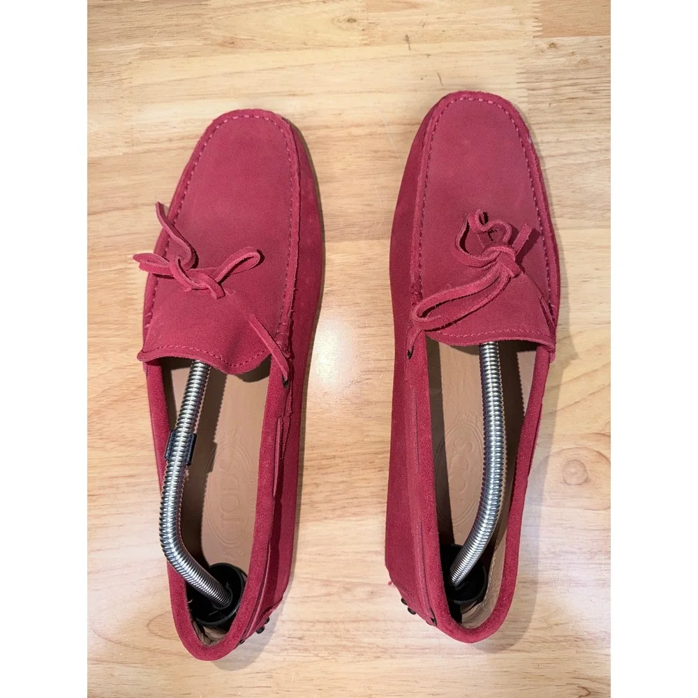 Tods Gommino Driving Shoes Red Suede Leather Loafers Made In Italy Mens 8.5 EUC